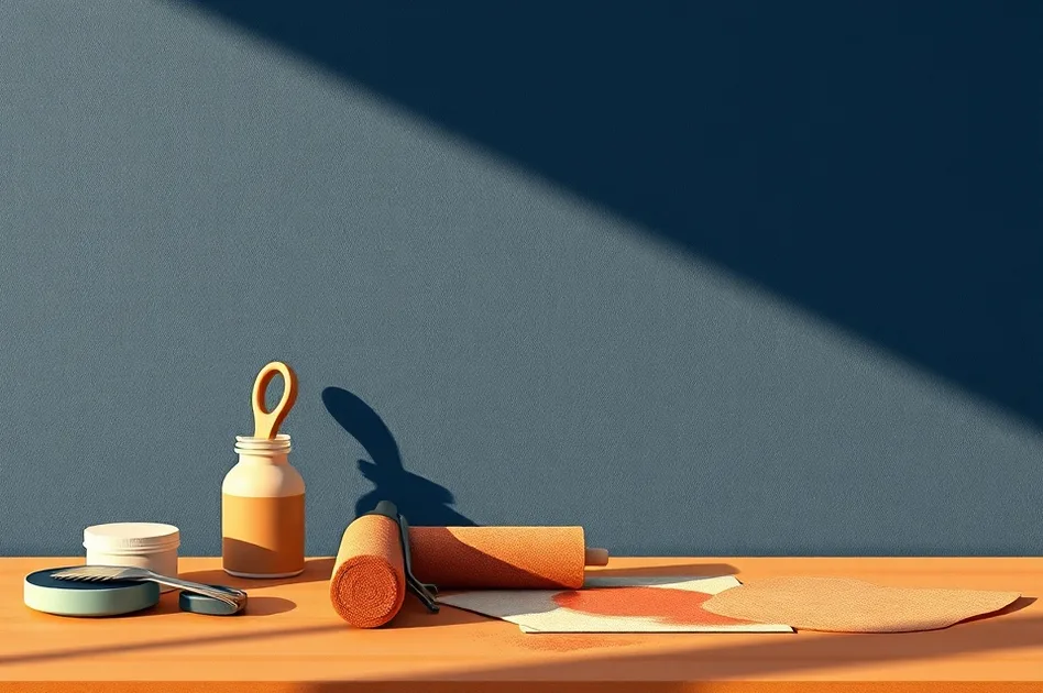 Outils de peinture disposés dans l'ordre des étapes du chantier